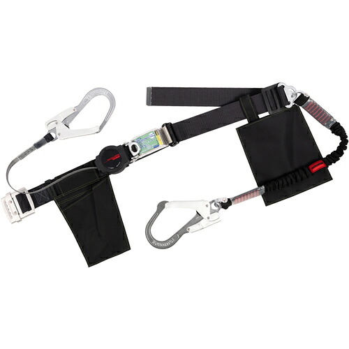 藤井電工　ＴＳＵＹＯＲＯＮ　胴ベルト型墜落制止用器具（巻取タイプ）補助ロープ２丁掛け仕様　ロック機構付きワン・ハンドリトラ＋伸縮式補助ロープ　黒　Ｓサイズ　幅５０ＭＭ&times;長さ１１００ＭＭ　【品番：TBORL2593NVBLKBKSJANBP】｜住設プロ　店