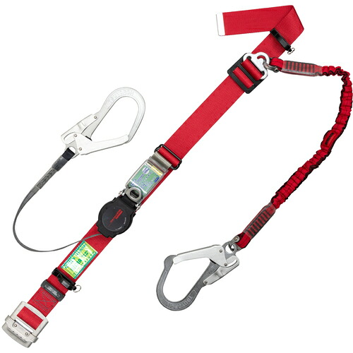 藤井電工　ＴＳＵＹＯＲＯＮ　胴ベルト型墜落制止用器具（巻取タイプ）補助ロープ２丁掛け仕様　ロック機構付きワン・ハンドリトラ＋伸縮式補助ロープ　赤　Ｓサイズ　幅５０ＭＭ×長さ１１００ＭＭ　【品番：TBORL2593NVRRES2R29JANBP】