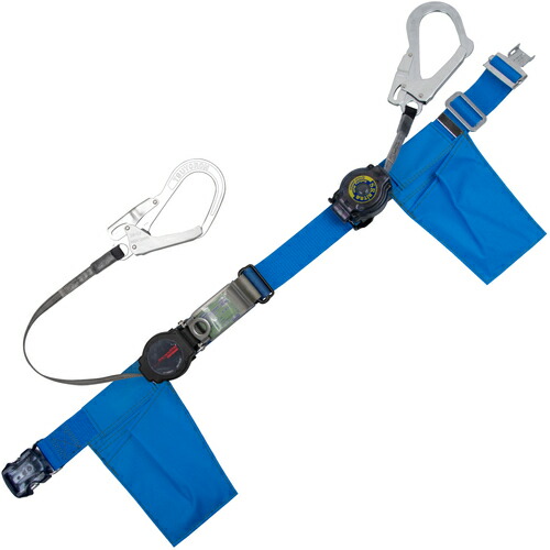 藤井電工　ＴＳＵＹＯＲＯＮ　胴ベルト型墜落制止用器具（巻取タイプ）補助ロープ２丁掛け仕様　ロック機構付きワン・ハンドリトラ＋巻取式補助ロープ　青　Ｍサイズ　ワンタッチバックル仕様　【品番：TBORL2OT593SRBTBL4MBP】
