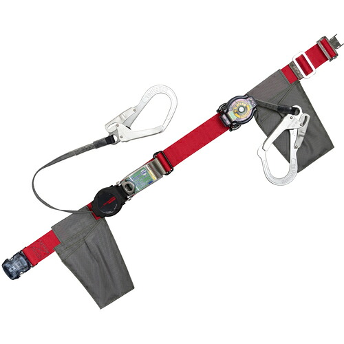 藤井電工　ＴＳＵＹＯＲＯＮ　胴ベルト型墜落制止用器具（巻取タイプ）補助ロープ２丁掛け仕様　ロック機構付きワン・ハンドリトラ＋巻取式補助ロープ　赤　Ｍサイズ　ワンタッチバックル仕様　【品番：TBORL2OT593SRBTRMBP】