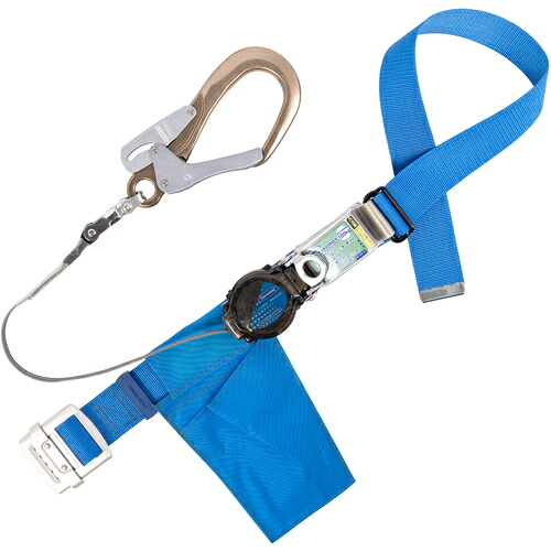 藤井電工 TSUYORON 胴ベルト型墜落制止用器具(巻取タイプ)ロック機構付き 2WAYリトライト(上ケース黒) 青 Mサイズ 幅50MM×長さ1200MM アルミ製フック 【品番:TB-TRL-590ALSV-BL4-BK-M-JAN-BP】|住設プロ 店