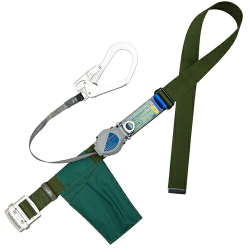 藤井電工　ＴＳＵＹＯＲＯＮ　胴ベルト型墜落制止用器具（巻取タイプ）ロック機構付き　２ＷＡＹリトラ　深緑　ＬＬサイズ　幅５０ＭＭ&times;長さ１６００ＭＭ　１３０ＫＧ対応型　【品番：TB-TRL-593-OD-LL(130KG)-JAN-BP】｜住設プロ　店