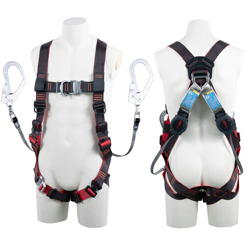 藤井電工 ＴＳＵＹＯＲＯＮ レヴォハーネス ツインランヤード付き添い人 鍵を掛ける規則体系付き添い人巻取式ワン・ハンドリトラ 黒・赤 Ｓ大きさ 胸Ｄ環付き添い人 【品番：TH508OT2OH93SVOTBKRS2R23JANBX】