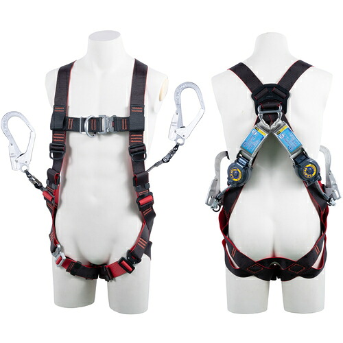 藤井電工 ＴＳＵＹＯＲＯＮ レヴォハーネス ツインランヤード付き添い人 鍵を掛ける規則体系付き添い人巻取式ＳＲリトラ 黒・赤 Ｓ大きさ 胸Ｄ環付き添い人 【品番：TH508OT2TR93SVOTBKRS2R23JANBX】