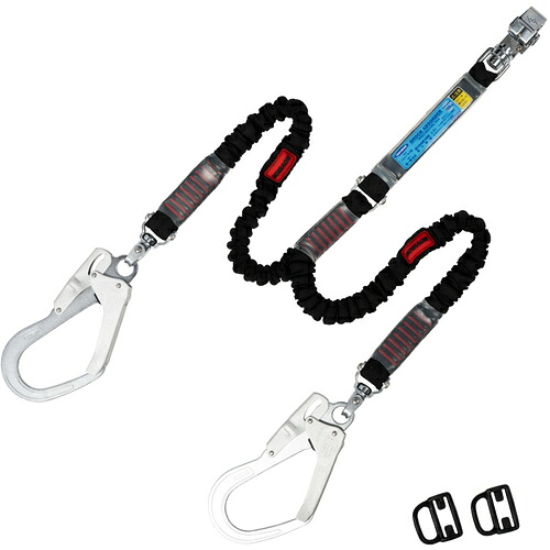 藤井電工　ＴＳＵＹＯＲＯＮ　フルハーネス用ランヤード　ツインランヤード　伸縮式ノビロン（ＢＫ）　【品番：THL2NV93SV33KSBK2R23JANBP】｜住設プロ　店