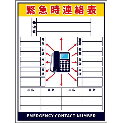 グリーンクロス　安全標識　緊急時連絡表　固定電話柄　小マグネット　【品番：6300065751】