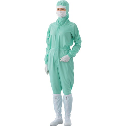 【別途送料あり】ガードナー　ＡＤＣＬＥＡＮ　フード一体型センターファスナークリーンスーツ　男女兼用　グリーン　Ｍ　【品番：CR1860-3-M】