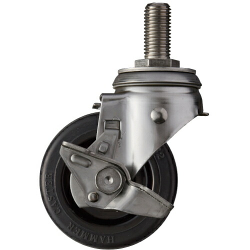 ハンマーキャスター　ＳＵＳ　サイドＳＰ付　ねじ込み　ゴムＢ車１００ｍｍ　【品番：313SA-RBU100】