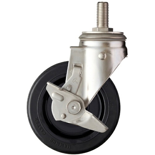 ハンマーキャスター SUS サイドSP付 ねじ込み ゴム車150mm 【品番:313SA-RU150】|住設プロ 店