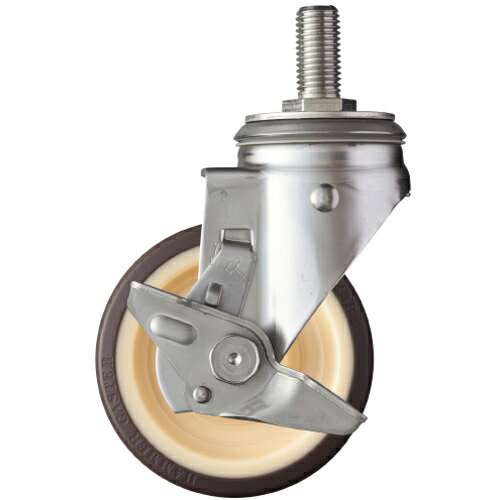 ハンマーキャスター　ＳＵＳ　サイドＳＰ付　ねじ込み　ウレタンＢ車１２５ｍｍ　【品番：313SA-UB125】