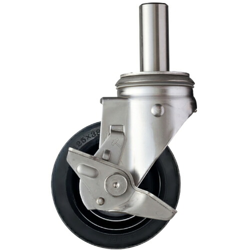 ハンマーキャスター　ＳＵＳ　サイドＳＰ付　差込　ゴム車１２５ｍｍ　【品番：313SK-RU125】｜住設プロ　店
