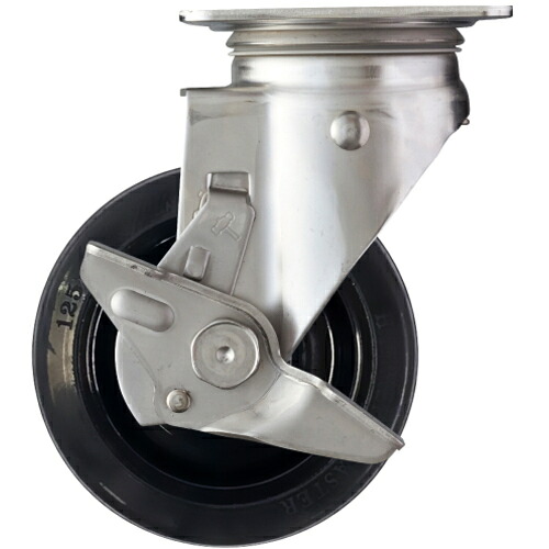 ハンマーキャスター　ＳＵＳ　サイドＳＰ付　ゴムＢ車１２５ｍｍ　【品番：313S-RBU125】