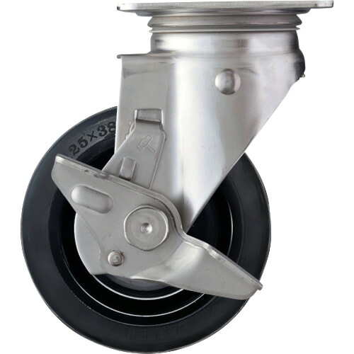 ハンマーキャスター　ＳＵＳ　サイドＳＰ付　ゴム車１２５ｍｍ　【品番：313S-RU125】