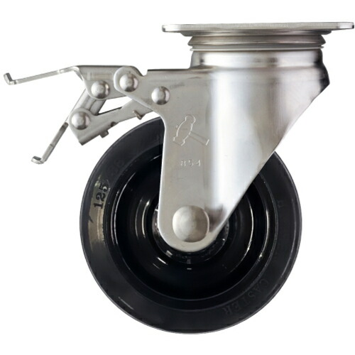ハンマーキャスター トータルロック ＳＵＳ 自在 ＳＰ付 ゴム車（ローラーベアリング） １２５ｍｍ 【品番：315S-RBU125 TL】