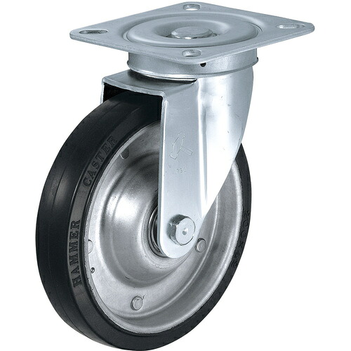ハンマーキャスター　プレート式キャスター　自在　ゴム車輪（ラジアルボールベアリング入）　車輪径２００ｍｍ　４００Ｓ型　【品番：400S-RBB200】