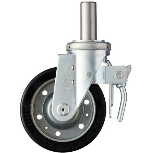 ハンマーキャスター　差込み旋回式ゴム車輪（ワイドタイプ）１５０ｍｍ　トータルロック　【品番：615SK-WR150】