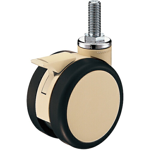 ハンマーキャスター　双輪ねじ込み旋回式ウレタン車輪　１００ｍｍ　Ｍ１２　ライトブラウン　トータルロック　【品番：706A-FA2100】 6,399円