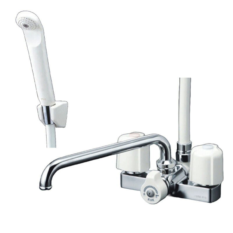 ハウステック　共用デッキ2ハンドル水栓 （一時止水付） 吐水パイプ（24cm）　ホワイト　【品番：EJ09-PT7011】｜住設プロ　店