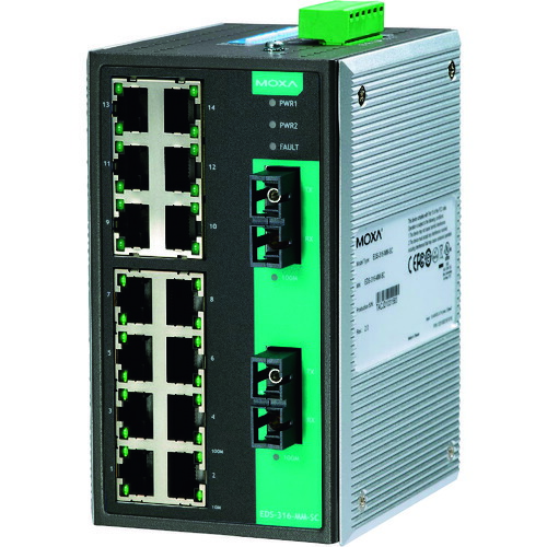 アイ・ビー・エス・ジャパン　ＭＯＸＡ　１６ポート（ＲＪ４５×１４、マルチモードＳＣコネクタ×２）　アンマネージド　イーサネットスイッチ　ワイド温度モデル　【品番：EDS-316-MM-SC-T】