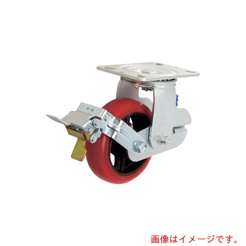 イノアック車輪（INOAC）　バネ付き牽引車輪（ウレタン車輪タイプ　自在金具ストッパー付　Φ１５０）　【品番：KTU-150WJS-BS】