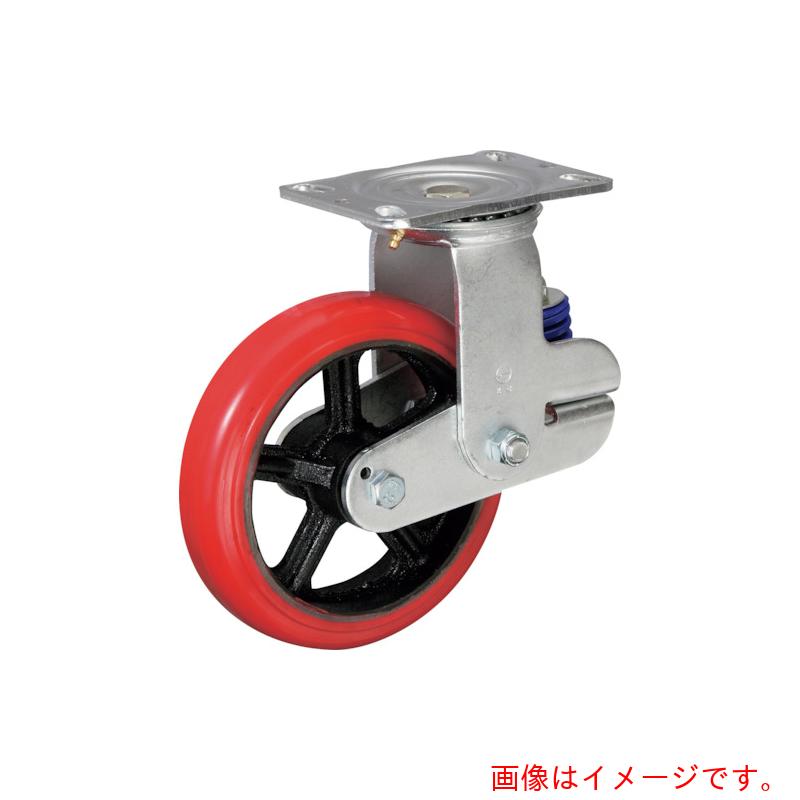 イノアック車輪（INOAC）　バネ付き牽引車輪（ウレタン車輪タイプ　自在金具付　Φ２００）　【品番：KTU-200WJ-BS】