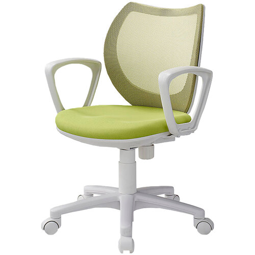 アイリスチトセ（IRIS）　オフィスチェア　ＦＬＯＲＡＬ　ループ肘付き　背メッシュ　座ファブリック　ライムグリーン　【品番：FLO-43M1-F-LG】