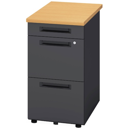 花ショウブチトセ（IRIS） 事務机ラッチ付き添い人３段脇机（Ｈ７２０）黒いこと 【品番：SSDH-047-3L-B】