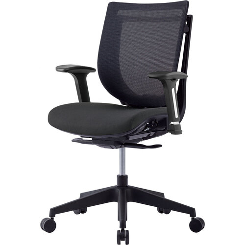 アイリスチトセ（IRIS）　オフィスチェア　ＶＩＧＯＲ　肘付き　背メッシュ　座ファブリック　ブラック／脚ブラック　【品番：VIG-P50L1-MF-B-B】｜住設プロ　店