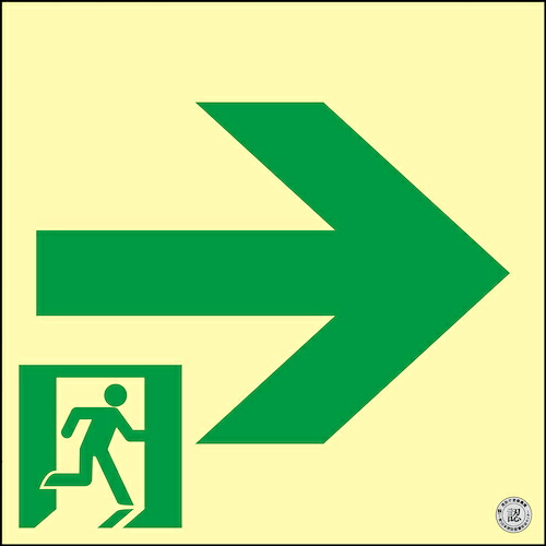 日本緑十字社 緑十字 高明快さ蓄光避難奮い起こすステッカー目じるし 非常口→ ２００×２００粍 消防お墨付き品 【品番：360941】
