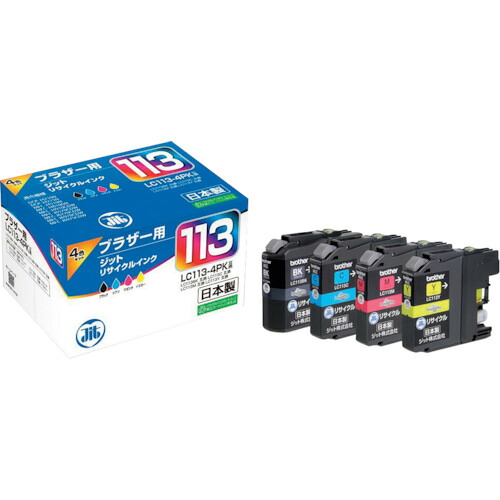 ジット（jit）　ブラザー　ＬＣ１１３－４ＰＫ対応　ジットリサイクルインク　ＪＩＴ－Ｂ１１３４Ｐ　４色入り　【品番：JIT-B1134P】
