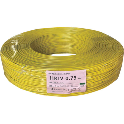 KHD ＨＫＩＶ０．７５ 黄 ５００ｍ 【品番：HKIV0.75SQ-03-500M】