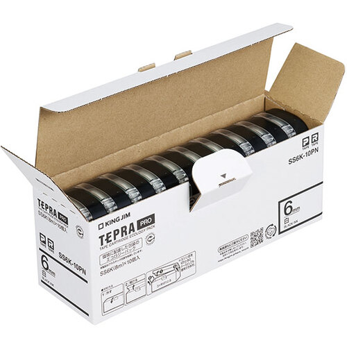 キングジム（KING JIM）　【純正】「テプラ」ＰＲＯテープ　６ｍｍ　エコパック（１０個入り）／白ラベル／黒文字　長さ８ｍ　【品番：SS6K-10PN】