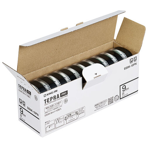 キングジム（KING JIM）　【純正】「テプラ」ＰＲＯテープ　９ｍｍ　エコパック（１０個入り）／白ラベル／黒文字　長さ８ｍ　【品番：SS9K-10PN】