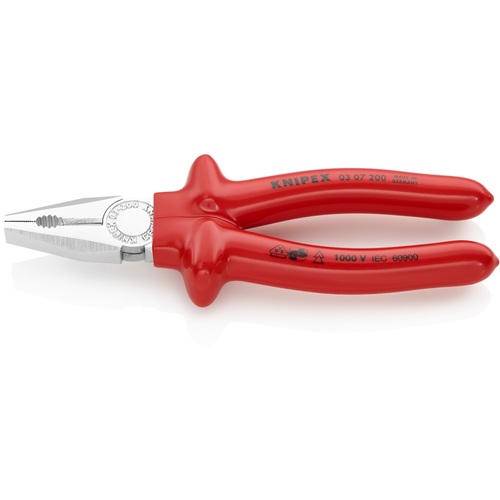 KNIPEX　絶縁ペンチ　１０００Ｖ絶縁　ディップコートハンドル　２００ｍｍ　【品番：0307-200】
