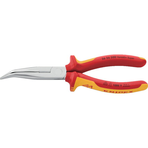 KNIPEX　絶縁１０００Ｖ先曲ロングラジオペンチ　２００ｍｍ　【品番：2626-200】