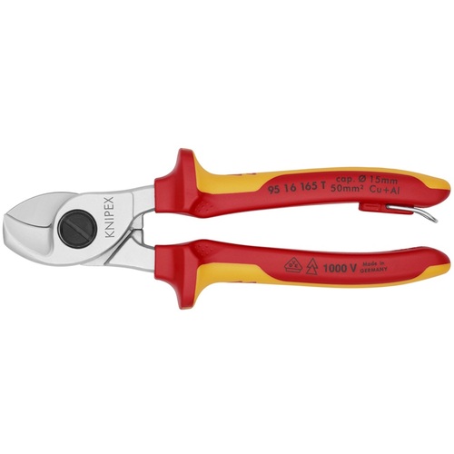 KNIPEX　絶縁ケーブルカッター　１０００Ｖ絶縁　落下防止　１６５ｍｍ　【品番：9516-165TBK】｜住設プロ　店