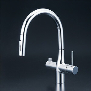 KVK　ビルトイン浄水器用シングルシャワー付混合栓（eレバー・回転規制）（浄水カートリッジセット別売）　【品番：KM6081V11EC】