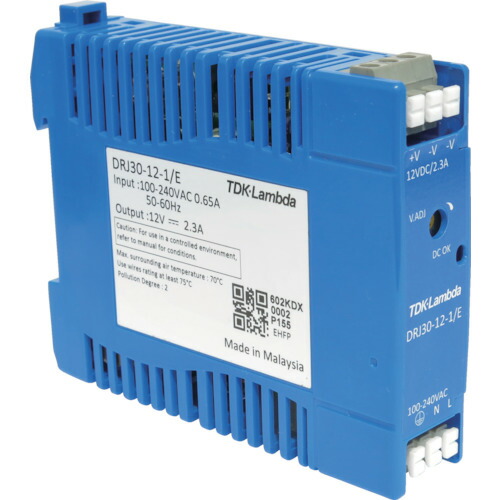 TDKラムダ　ＤＩＮレール取付専用ユニット型電源　ＤＲＪ　３０Ｗ　ヨーロッパ端子　【品番：DRJ30-12-1E】