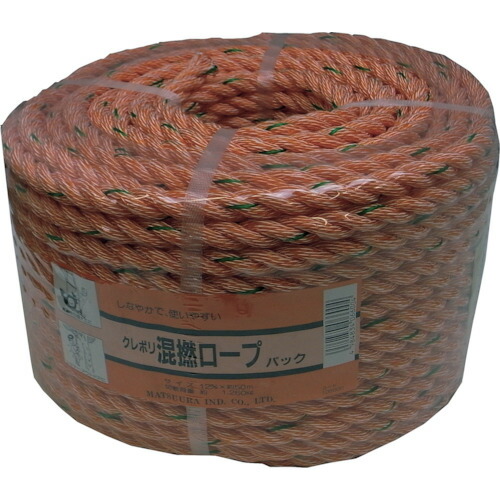 ★まつうら工業　クレポリロープ（３打ち）１２ｍｍΦ×５０ｍ　丸巻パック　【品番：KP-R-1250P-ORE】
