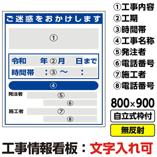 【別途送料あり】桝口工事　ＧＡＩＮＡ　工事看板　道路工事情報看板　国土交通省　８００Ｘ９００　無反射　自立式１９角枠付　【品番：03G1901W014】｜住設プロ　店