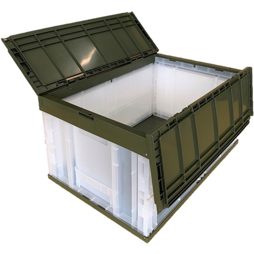【別途送料あり】松本産業　オリコン　フタ一体型　７５Ｌ　カーキ／クリア　【4個】　【品番：F75GC】｜住設プロ　店
