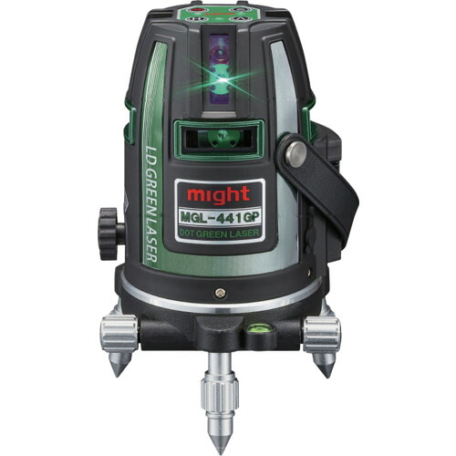 【別途貨物輸送あり】マイト実業（might） マイティライン 本体＋受光器ＭＫ－４０２Ｇ＋三脚架ＭＥＬ－１７５／書き割り （ＬＤ緑であることレーザ／一点） ４Ｖ／４Ｈ／１Ｐ 【品番：MGL-441GP-RT】