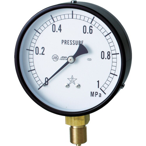 右下精器製造　一般圧力計（Ａ枠立型・φ７５）　圧力レンジ０～０．１６ＭＰａ　【品番：G311-211-M-0.16MP】