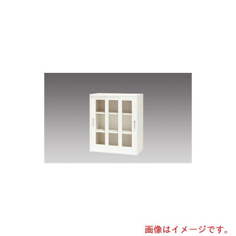 【別途貨物輸送あり】ナイキ（NAIKI） 納める庫 ＣＷ型 硝子引違い書庫（３枚扉） Ｗ８９９×Ｄ４５０×Ｈ１０５０ 【品番：CW-0911HG3-WW】