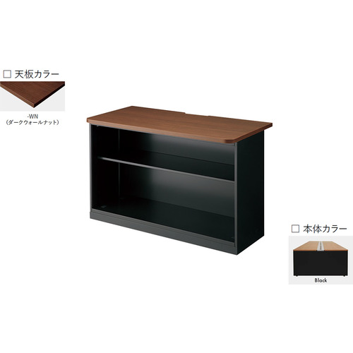 【別途送料あり】ナイキ（NAIKI）　エンドキャビネット　ＭＦ型　耐指紋性メラミン　Ｗ１２００×Ｄ６００×Ｈ７２０　本体：黒　天板：ミディアムウォールナット　【品番：CW-1272NEC-BMW】
