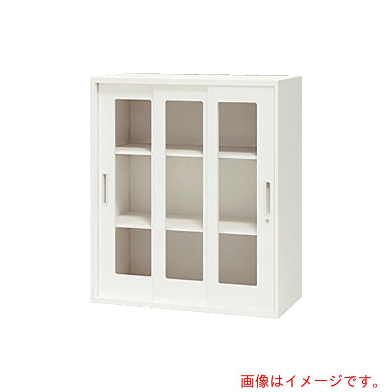 【別途送料あり】ナイキ（NAIKI）　収納庫　ＣＷＳ型　ガラス引違い書庫（３枚扉）　８９９×４００×１０５０　【品番：CWS-0911HG3-WW】