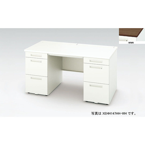 【別途送料あり】ナイキ（NAIKI）　両袖デスク（ロングストローク　ＸＥＨＨ型／天板：ダークウォールナット　本体：クリアーホワイト／Ｗ１６００×Ｄ７００×Ｈ７２０　【品番：XEHH167HH-WWN】