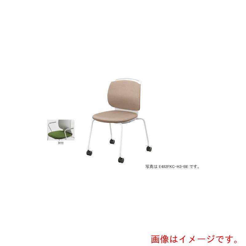 【別途送料あり】ナイキ（NAIKI）　ミーティングチェアー　“ルント”　４本脚　キャスター付き　ミドルタイプ　肘付き　フレーム色ホワイト　背カバー付き　色　ベージュ　【品番：E483FKC-H3-BE】