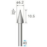 【メール便対応】ナカニシ　ハイスピード鋼カッター　テーパー型　φ６．２×１０．５×軸φ３　３２°　【品番：31143】