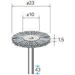 【メール便対応】ナカニシ　砥粒入りナイロンブラシ　５本入　ホイール型　φ２３×１．５×軸φ３　線φ０．４　＃２４０　【品番：50812】